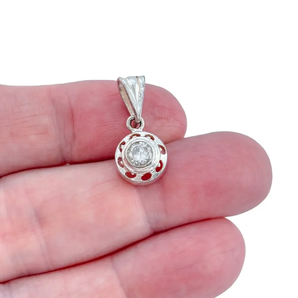 Vintage Silver Plated Cubic Zirconia Round Openwork Pendant